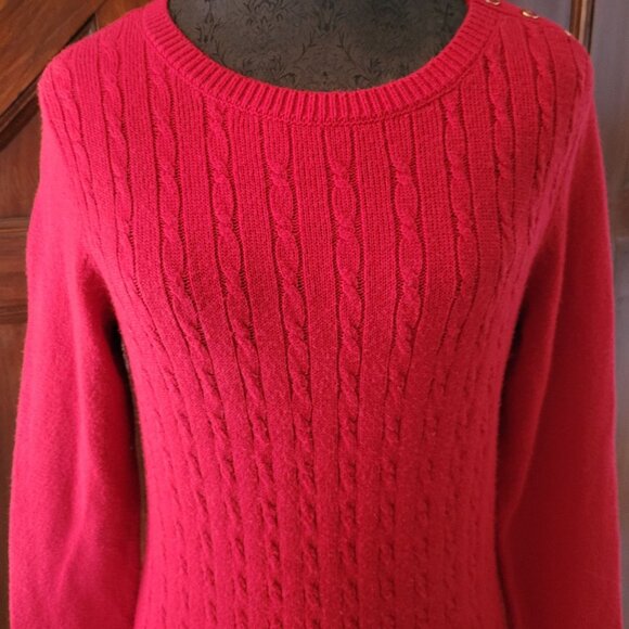Talbots Cable Knit Red Sweater With Button Detail M - Picture 3 of 7